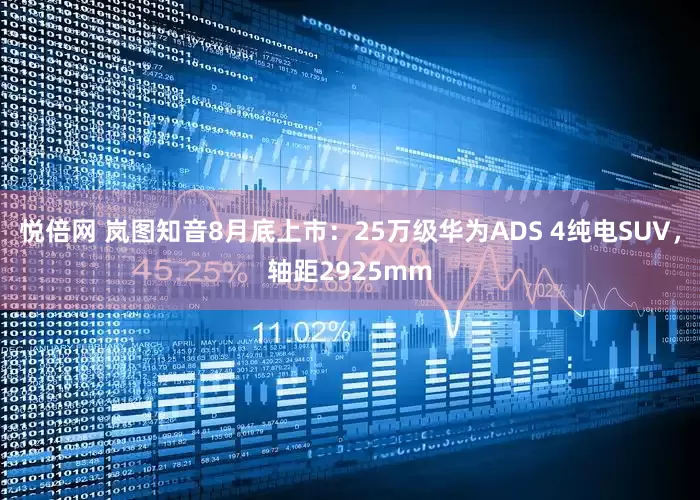 悦倍网 岚图知音8月底上市：25万级华为ADS 4纯电SUV，轴距2925mm