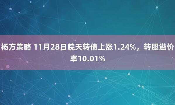 杨方策略 11月28日皖天转债上涨1.24%，转股溢价率10.01%